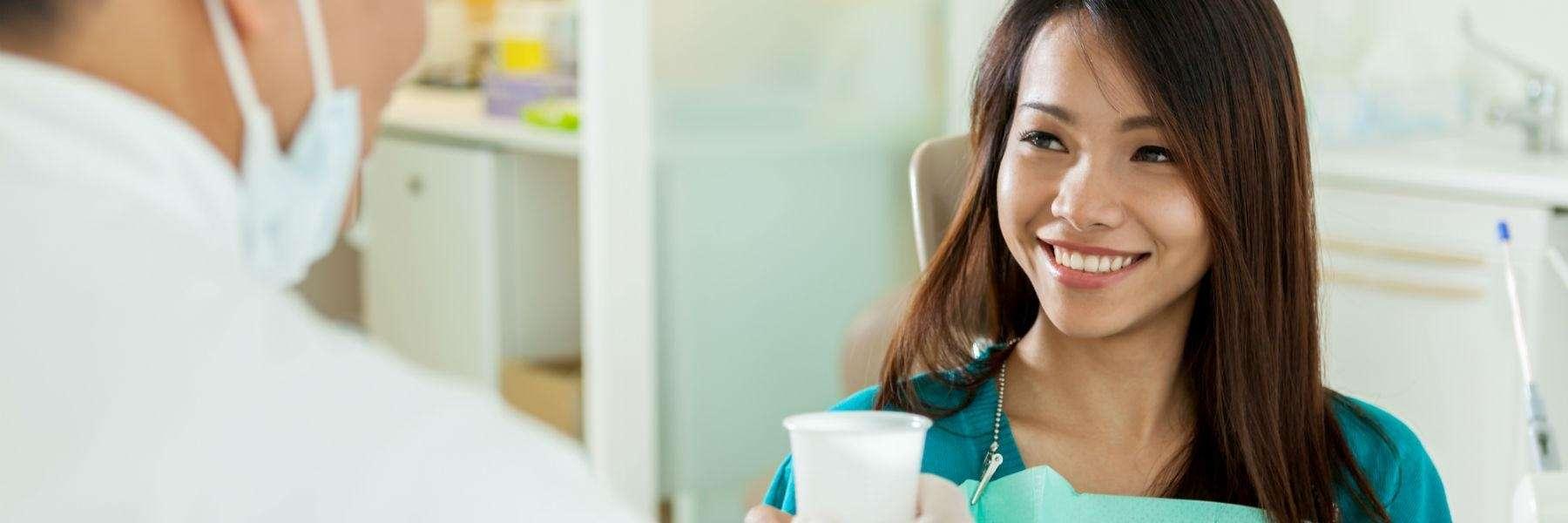 Patient smiling at dental cleaning in Lake Forest, CA